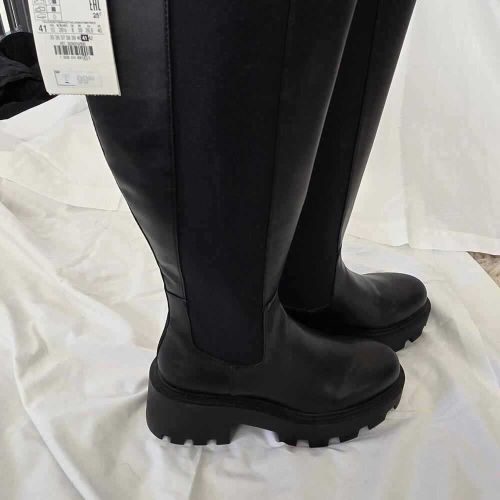 NEW Zara Over-The-Knee Heeled Lug Sole Boots